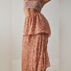 NWT Free People Pink and Orange Floral Midi Skirt Size Medium